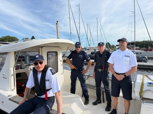 Water police - patrol boat crew at marina